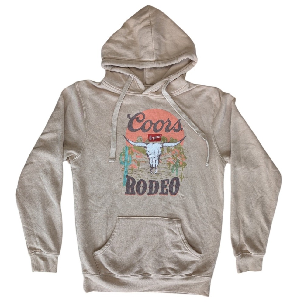 Coors Small Tan Hoodie Western Cowboy Buffalo Skull Graphic Casual Cozy cool